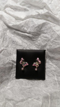 925 Silberohrstecker Schmetterling mit rosa Lack und rosa Zirkonia